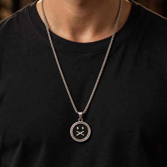 THE MEN THING SS Pendant/ Necklace SILENT ECHO - 27mm Pure Titanium Steel Pendant with 28inch Round Box 4mm Chain for Men & Boys