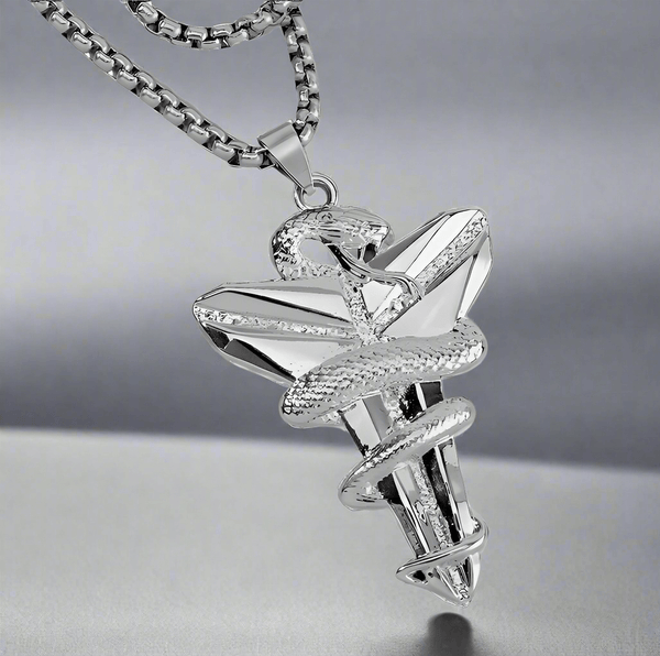 SILVER MAMBA - Alloy Pendant with Pure Stainless Steel  24inch Round Box Chain, European trending Style for Men & Boy