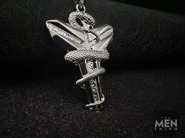 SILVER MAMBA - Alloy Pendant with Pure Stainless Steel  24inch Round Box Chain, European trending Style for Men & Boy