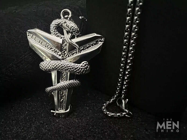 SILVER MAMBA - Alloy Pendant with Pure Stainless Steel  24inch Round Box Chain, European trending Style for Men & Boy