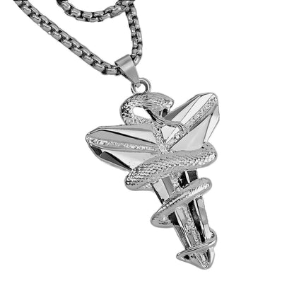 THE MEN THING SS Pendant/ Necklace SILVER MAMBA - Alloy Pendant with Pure Stainless Steel  24inch Round Box Chain, European trending Style for Men & Boy