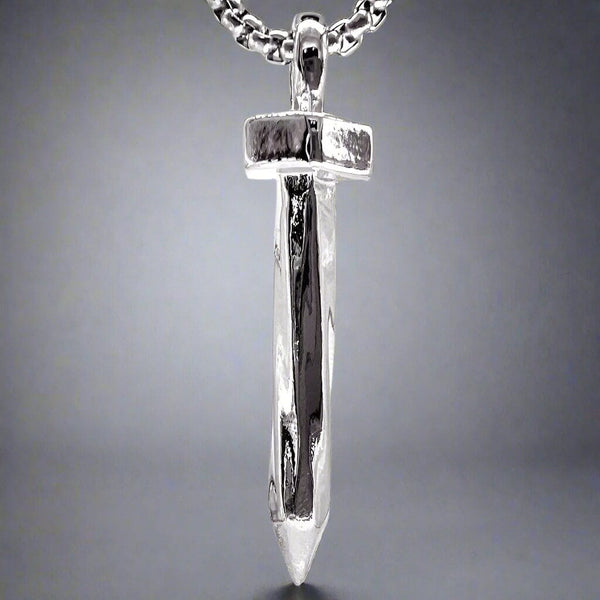 SILVER NAILS -  Alloy Pendant with Pure Stainless Steel 24inch Round Box Chain, European trending Style for Men & Boy