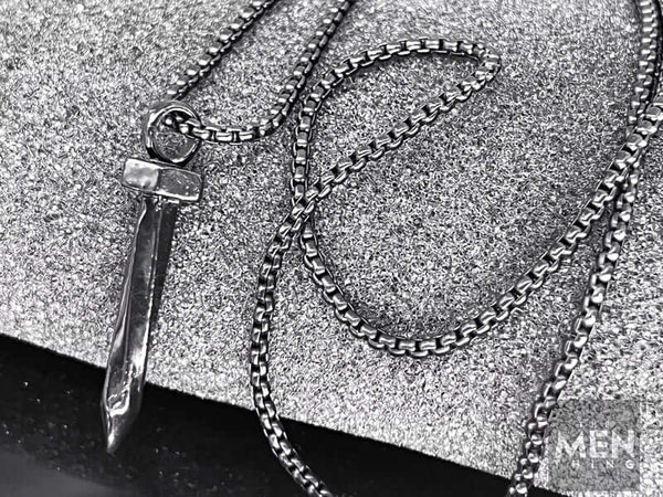 SILVER NAILS -  Alloy Pendant with Pure Stainless Steel 24inch Round Box Chain, European trending Style for Men & Boy