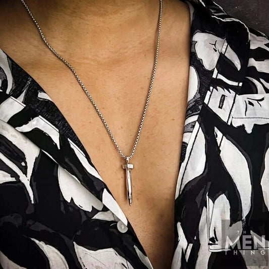 THE MEN THING SS Pendant/ Necklace SILVER NAILS -  Alloy Pendant with Pure Stainless Steel 24inch Round Box Chain, European trending Style for Men & Boy