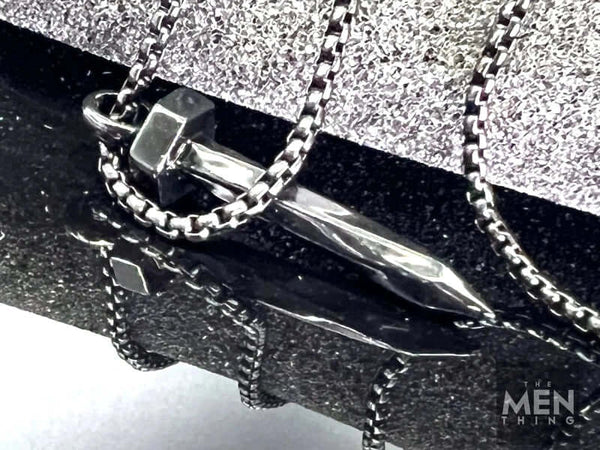 SILVER NAILS -  Alloy Pendant with Pure Stainless Steel 24inch Round Box Chain, European trending Style for Men & Boy