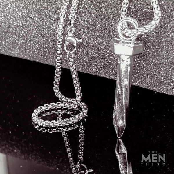 SILVER NAILS -  Alloy Pendant with Pure Stainless Steel 24inch Round Box Chain, European trending Style for Men & Boy