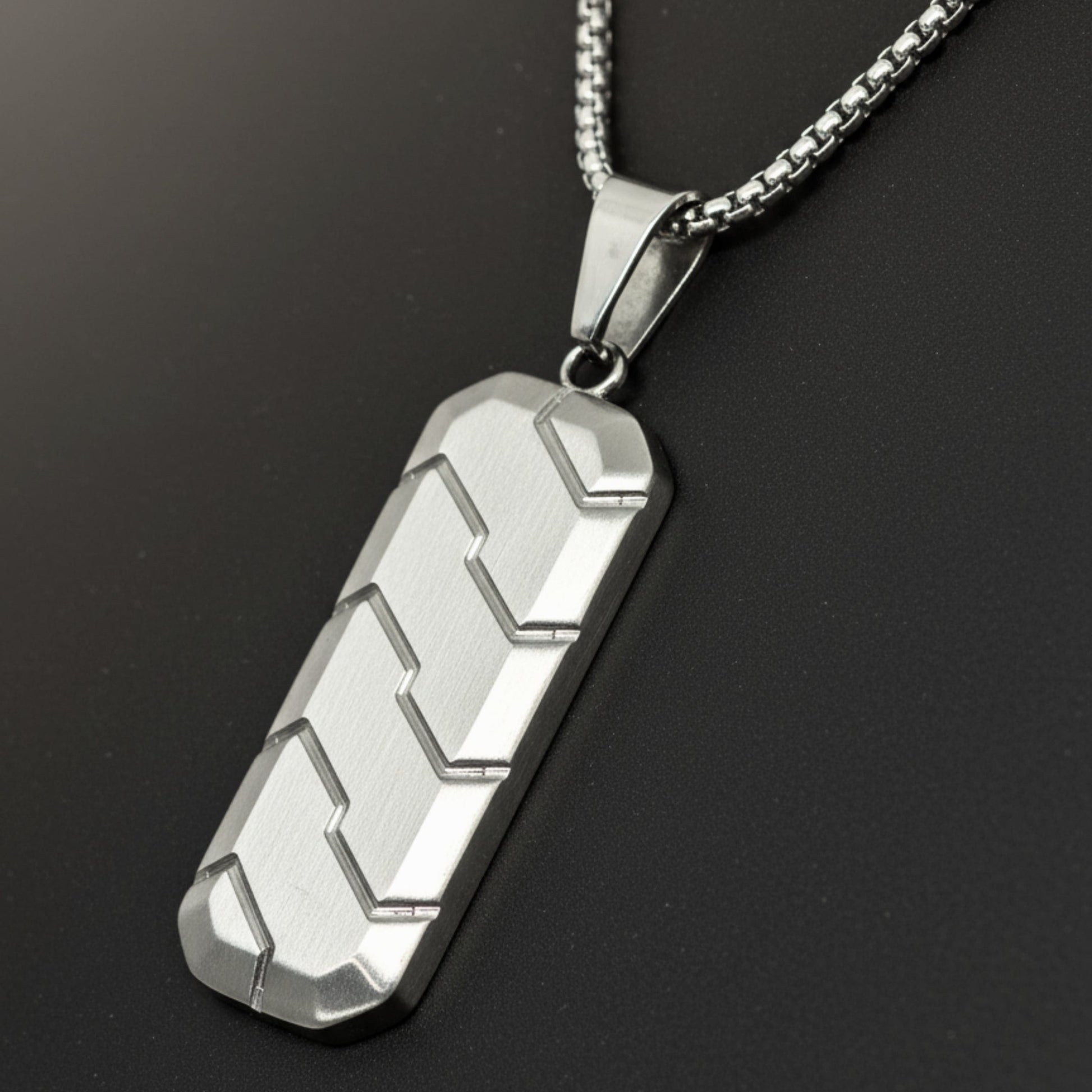 THE MEN THING SS Pendant/ Necklace SILVER PRISM - 20mm Titanium Steel Pendant with 24inch Round Box 4 mm Chain for Men & Boys