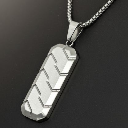 THE MEN THING SS Pendant/ Necklace SILVER PRISM - 20mm Titanium Steel Pendant with 24inch Round Box 4 mm Chain for Men & Boys