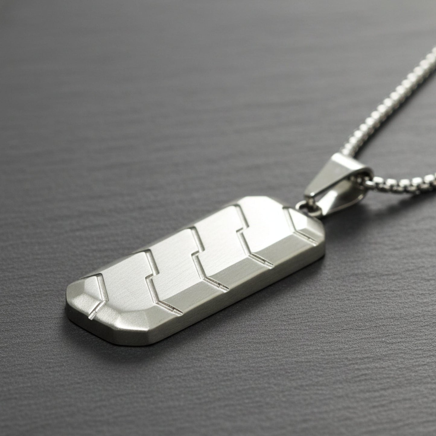 THE MEN THING SS Pendant/ Necklace SILVER PRISM - 20mm Titanium Steel Pendant with 24inch Round Box 4 mm Chain for Men & Boys