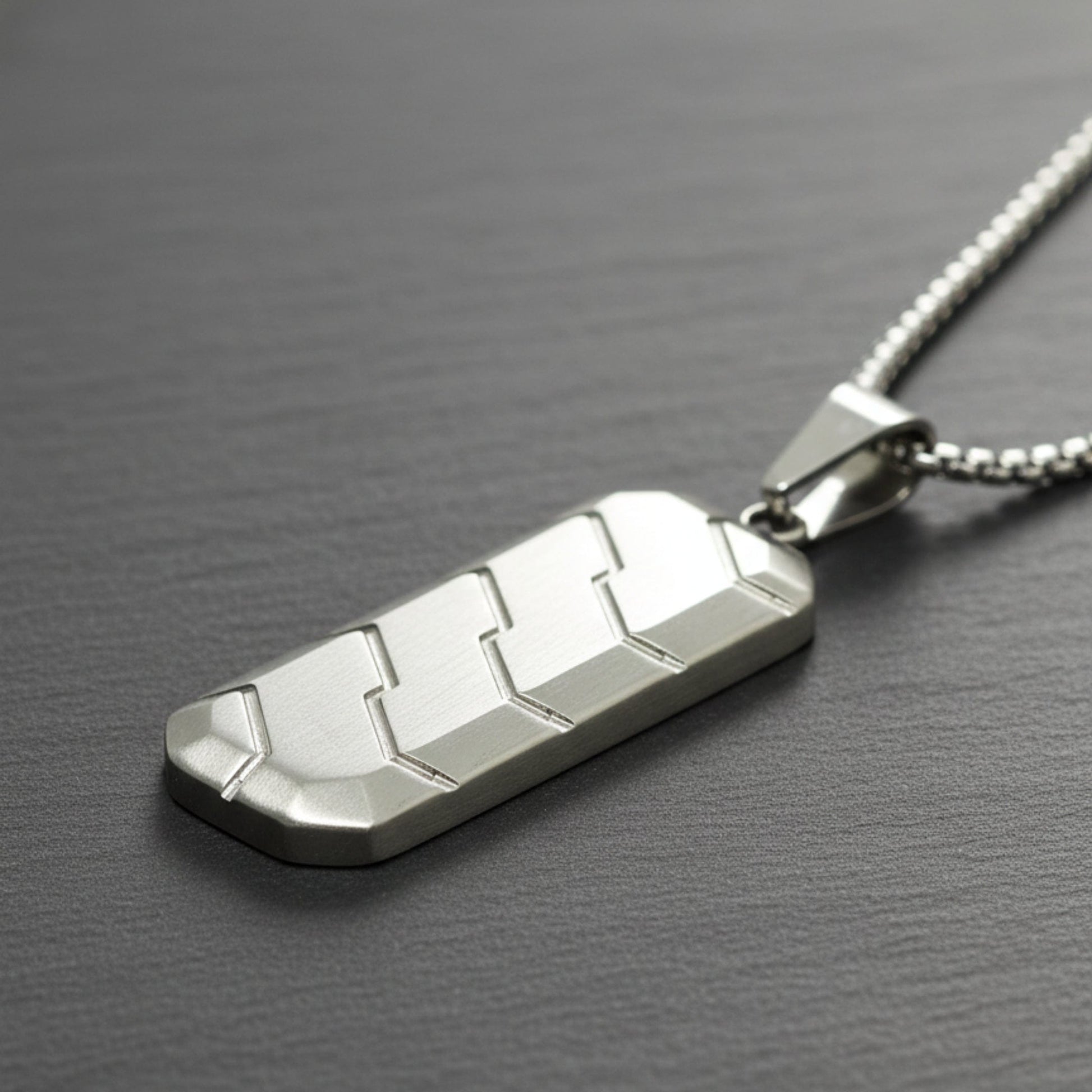 THE MEN THING SS Pendant/ Necklace SILVER PRISM - 20mm Titanium Steel Pendant with 24inch Round Box 4 mm Chain for Men & Boys