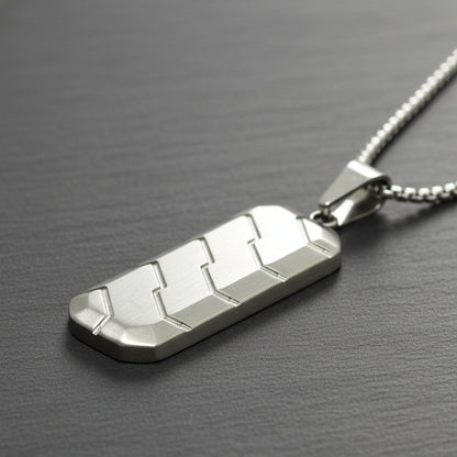 THE MEN THING SS Pendant/ Necklace SILVER PRISM - 20mm Titanium Steel Pendant with 24inch Round Box 4 mm Chain for Men & Boys