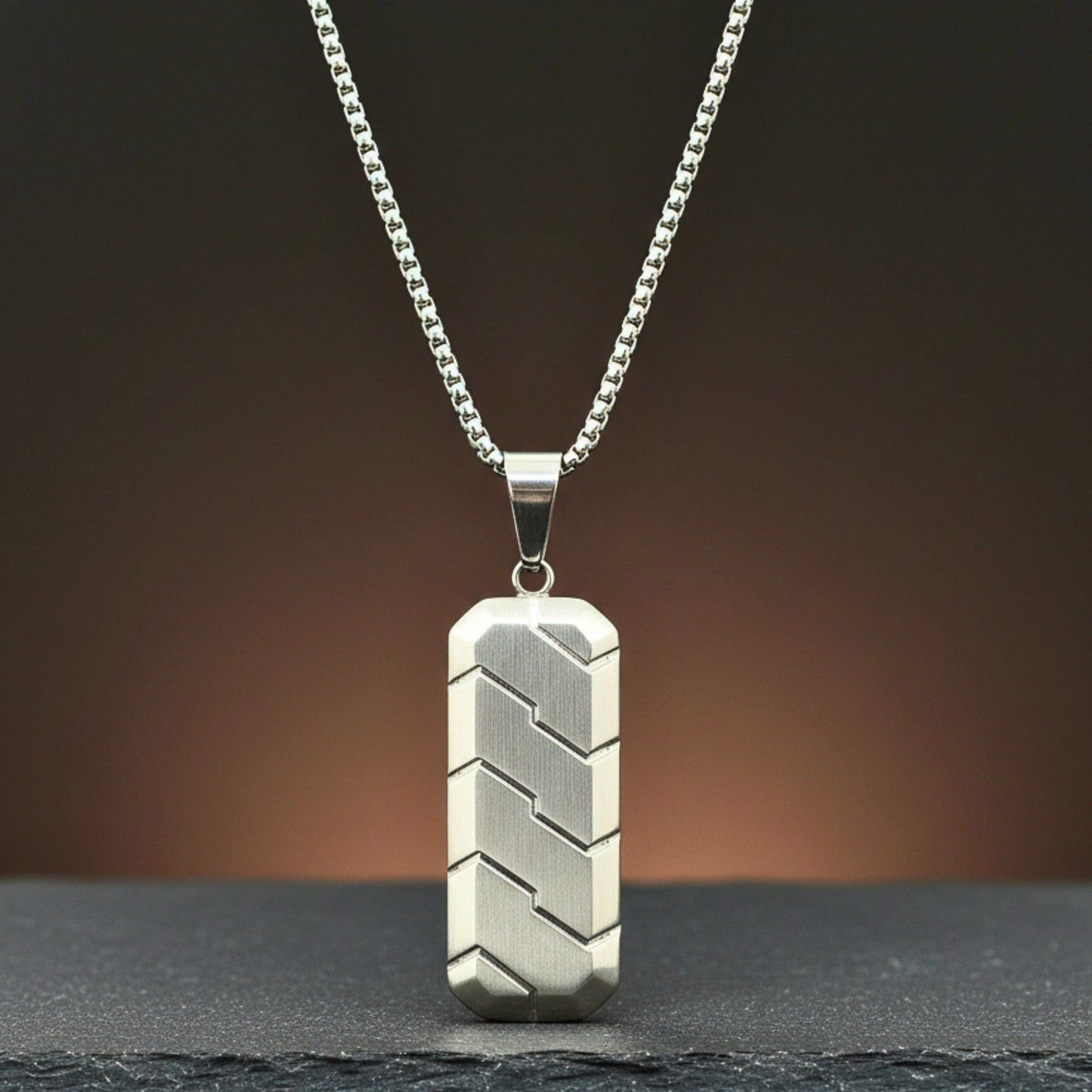 THE MEN THING SS Pendant/ Necklace SILVER PRISM - 20mm Titanium Steel Pendant with 24inch Round Box 4 mm Chain for Men & Boys