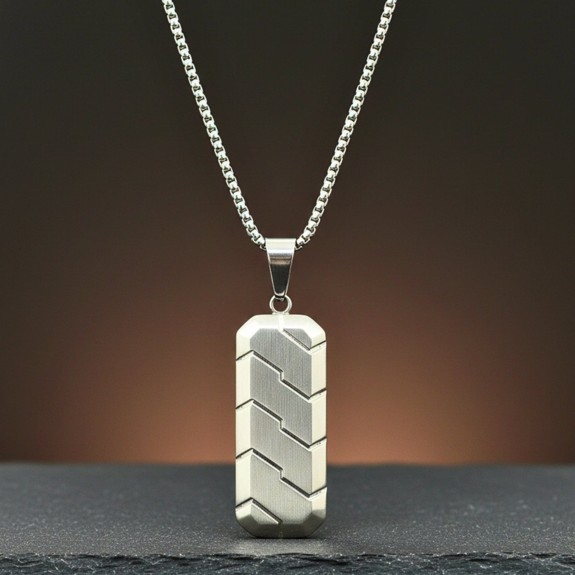 THE MEN THING SS Pendant/ Necklace SILVER PRISM - 20mm Titanium Steel Pendant with 24inch Round Box 4 mm Chain for Men & Boys