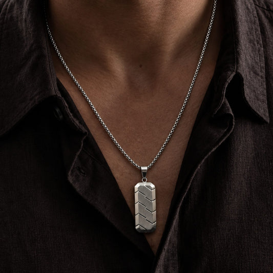 THE MEN THING SS Pendant/ Necklace SILVER PRISM - 20mm Titanium Steel Pendant with 24inch Round Box 4 mm Chain for Men & Boys