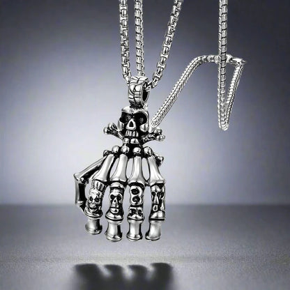 THE MEN THING SS Pendant/ Necklace SKELEHAND -  Alloy Pendant with Pure Stainless Steel 24inch Chain for Men, American trending Style - Round Box Chain for Men & Boy