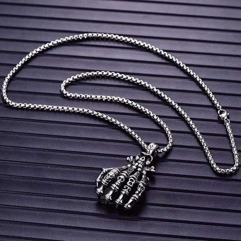 THE MEN THING SS Pendant/ Necklace SKELEHAND -  Alloy Pendant with Pure Stainless Steel 24inch Chain for Men, American trending Style - Round Box Chain for Men & Boy