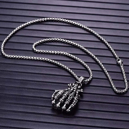 THE MEN THING SS Pendant/ Necklace SKELEHAND -  Alloy Pendant with Pure Stainless Steel 24inch Chain for Men, American trending Style - Round Box Chain for Men & Boy