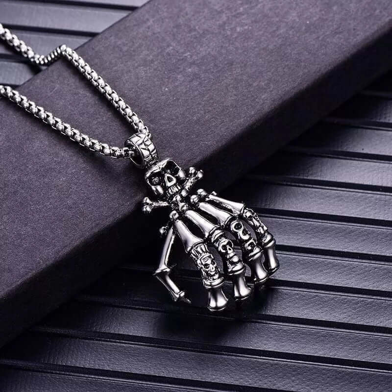 THE MEN THING SS Pendant/ Necklace SKELEHAND -  Alloy Pendant with Pure Stainless Steel 24inch Chain for Men, American trending Style - Round Box Chain for Men & Boy