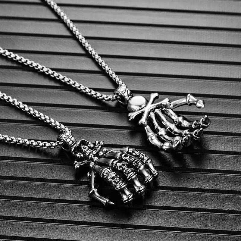 THE MEN THING SS Pendant/ Necklace SKELEHAND -  Alloy Pendant with Pure Stainless Steel 24inch Chain for Men, American trending Style - Round Box Chain for Men & Boy
