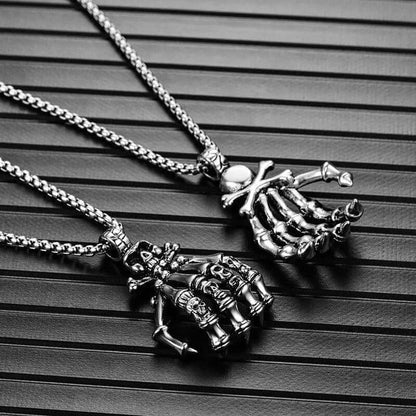 THE MEN THING SS Pendant/ Necklace SKELEHAND -  Alloy Pendant with Pure Stainless Steel 24inch Chain for Men, American trending Style - Round Box Chain for Men & Boy