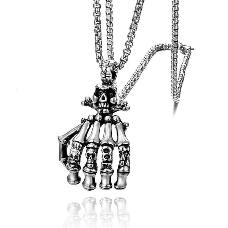 THE MEN THING SS Pendant/ Necklace SKELEHAND -  Alloy Pendant with Pure Stainless Steel 24inch Chain for Men, American trending Style - Round Box Chain for Men & Boy