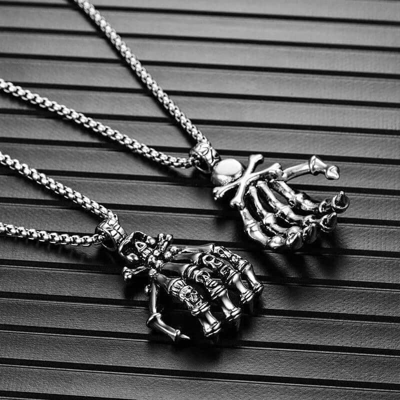 THE MEN THING SS Pendant/ Necklace SKELEHAND -  Alloy Pendant with Pure Stainless Steel 24inch Chain for Men, American trending Style - Round Box Chain for Men & Boy
