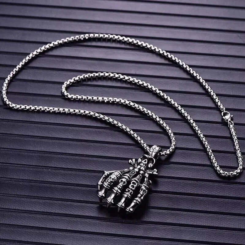 THE MEN THING SS Pendant/ Necklace SKELEHAND -  Alloy Pendant with Pure Stainless Steel 24inch Chain for Men, American trending Style - Round Box Chain for Men & Boy