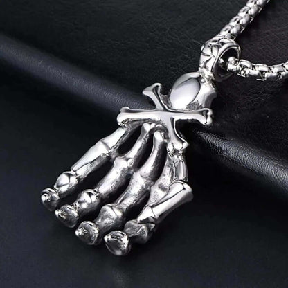THE MEN THING SS Pendant/ Necklace SKELEHAND -  Alloy Pendant with Pure Stainless Steel 24inch Chain for Men, American trending Style - Round Box Chain for Men & Boy