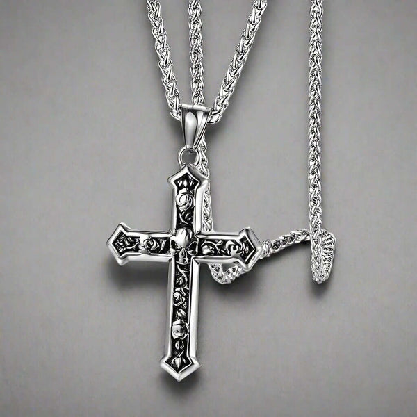 SKULL CROSS -  Alloy Pendant with Pure Stainless Steel 24inch Round Box Chain, American trending Style for Men & Boy