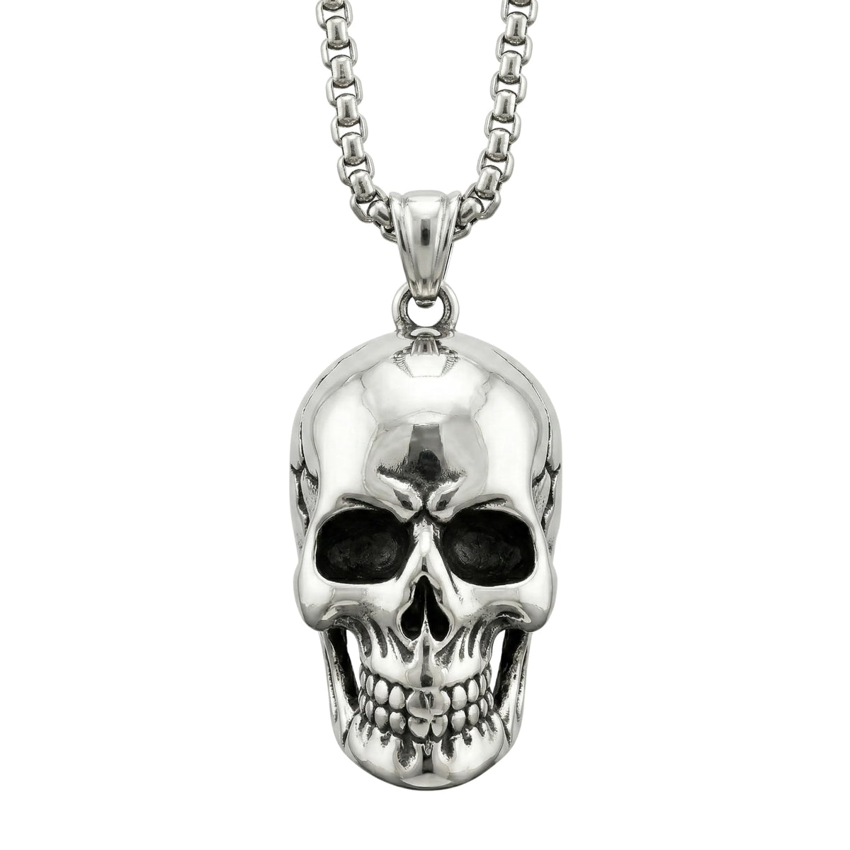 THE MEN THING SS Pendant/ Necklace SKULL HARD -  Alloy Silver Skull Pendant with Pure Stainless Steel 24inch Round Box Chain, European trending Style Men & Boy