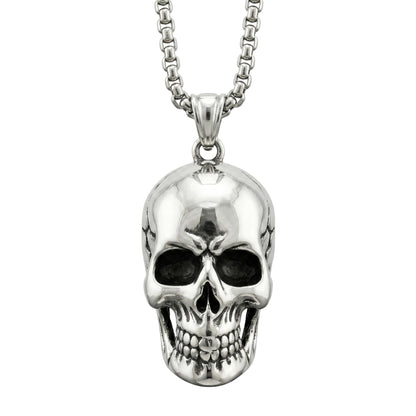 THE MEN THING SS Pendant/ Necklace SKULL HARD -  Alloy Silver Skull Pendant with Pure Stainless Steel 24inch Round Box Chain, European trending Style Men & Boy