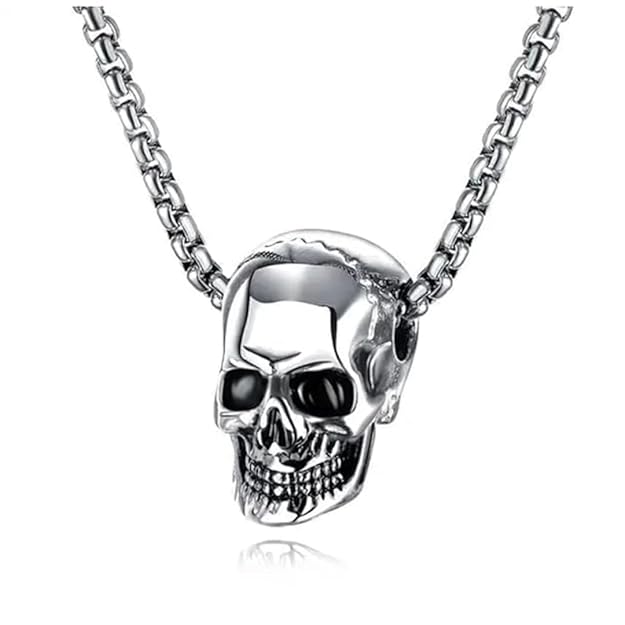 THE MEN THING SS Pendant/ Necklace SKULL HARD (T) - Pure Titanium Steel Pendant with Stainless Steel 24inch Round Box Chain, European trending Style for Men & Boy