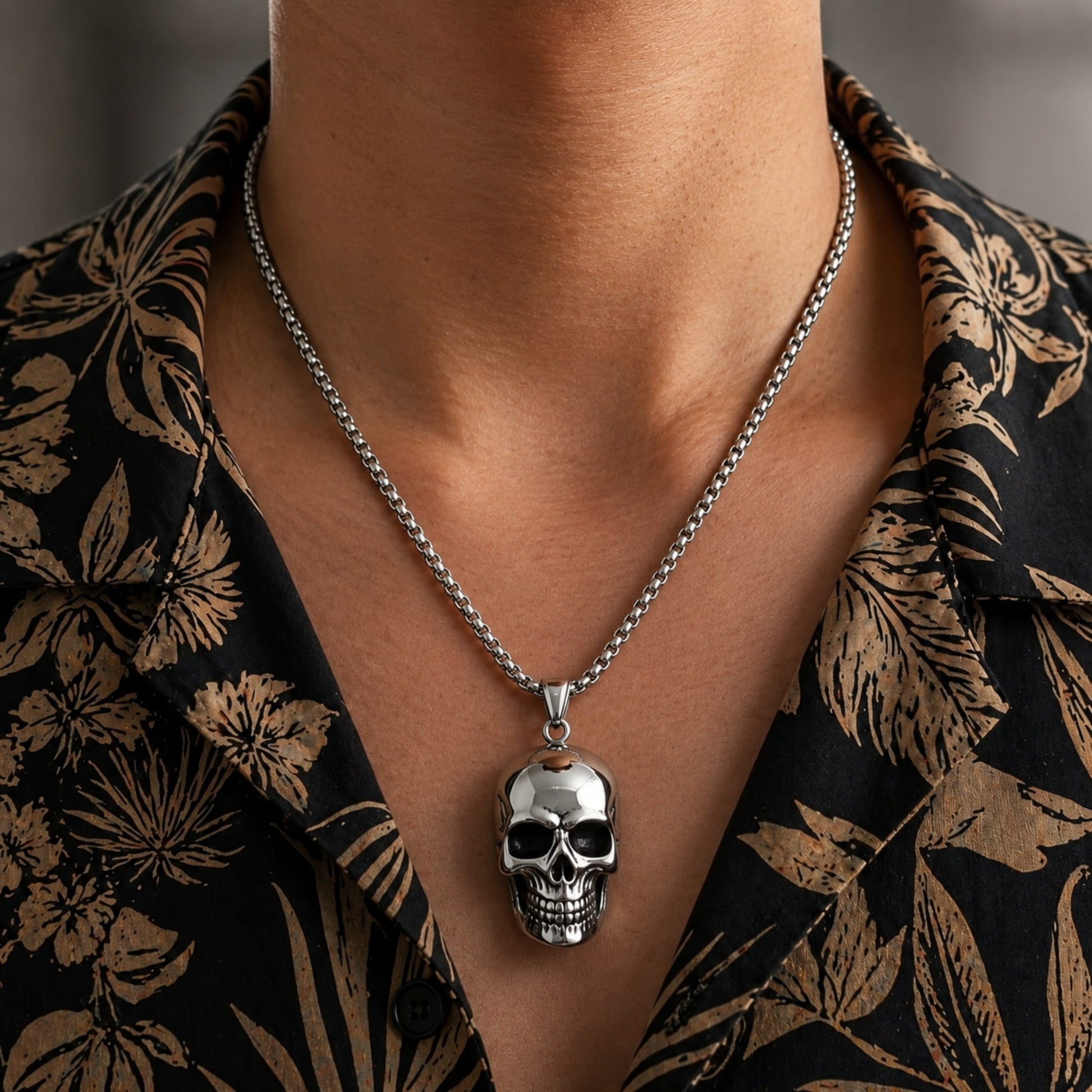THE MEN THING SS Pendant/ Necklace SKULL HARD (T) - Pure Titanium Steel Pendant with Stainless Steel 24inch Round Box Chain, European trending Style for Men & Boy