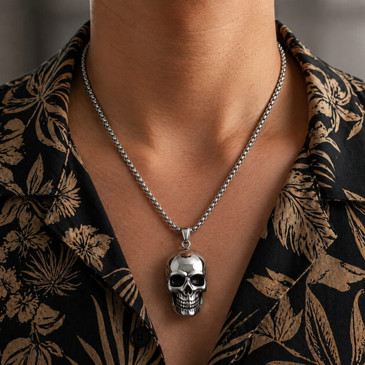 THE MEN THING SS Pendant/ Necklace SKULL HARD (T) - Pure Titanium Steel Pendant with Stainless Steel 24inch Round Box Chain, European trending Style for Men & Boy