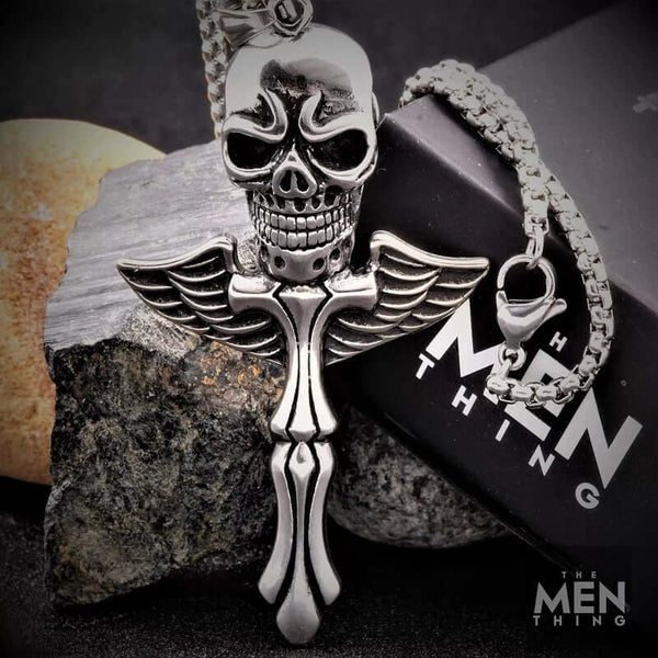 SKULL KING - Pure Titanium Steel Pendant with 24inch Round Box Chain for Men & Boys