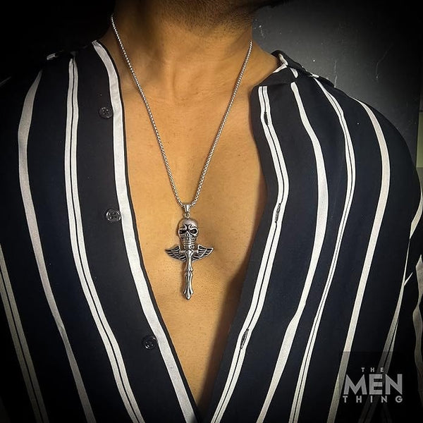 SKULL KING - Pure Titanium Steel Pendant with 24inch Round Box Chain for Men & Boys