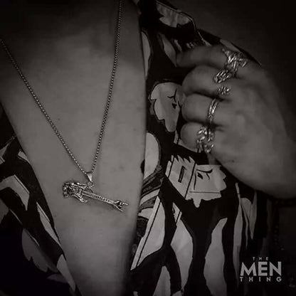THE MEN THING SS Pendant/ Necklace SKULL ROCKING GUITAR - Alloy Pendant with Stainless Steel 24inch Round Box Chain, European trending Style for Men & Boy