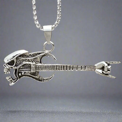 THE MEN THING SS Pendant/ Necklace SKULL ROCKING GUITAR - Alloy Pendant with Stainless Steel 24inch Round Box Chain, European trending Style for Men & Boy