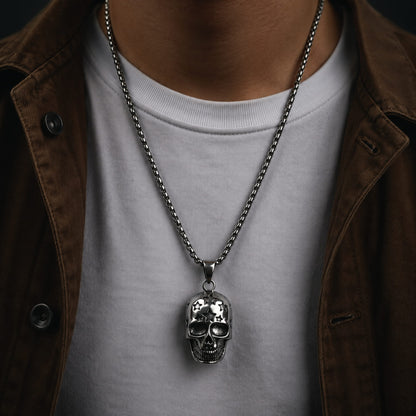 THE MEN THING SS Pendant/ Necklace SKULL STAR -  Alloy  Pendant with Pure Stainless Steel  24inch Round Box Chain, European trending Style for Men & Boys