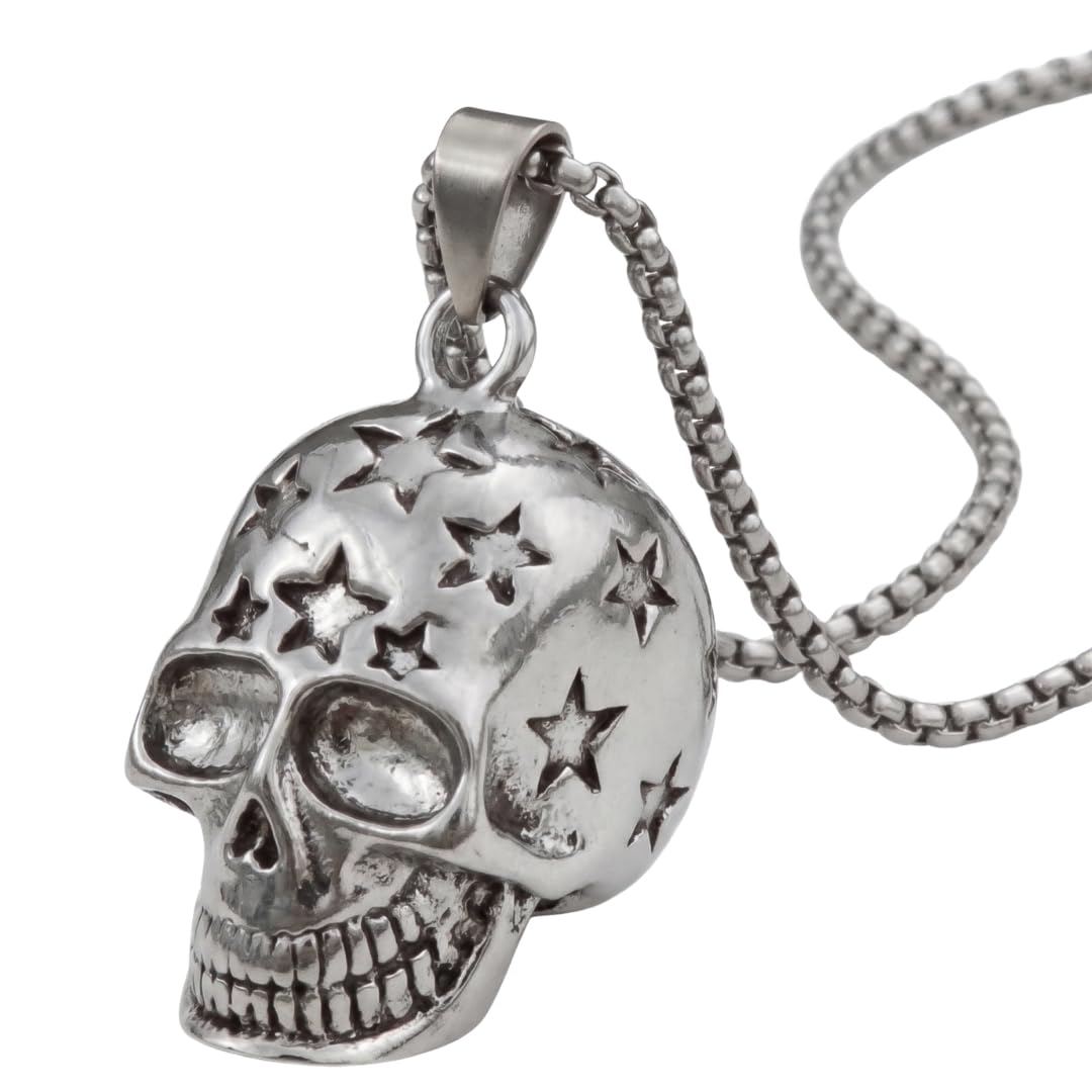 THE MEN THING SS Pendant/ Necklace SKULL STAR -  Alloy  Pendant with Pure Stainless Steel  24inch Round Box Chain, European trending Style for Men & Boys