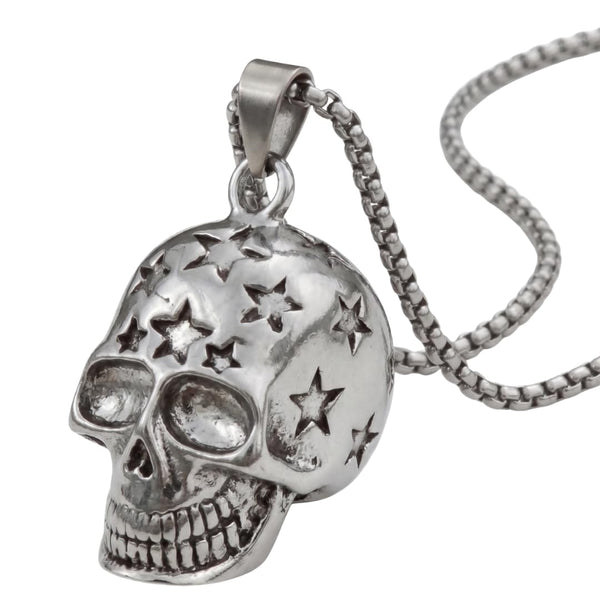 SKULL STAR -  Alloy  Pendant with Pure Stainless Steel  24inch Round Box Chain, European trending Style for Men & Boys