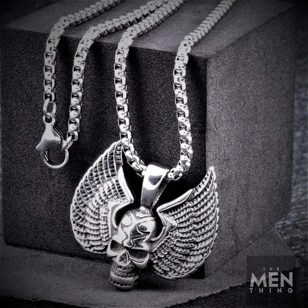 SKULL WING - Pure Titanium Steel Pendant with 24inch Round Box Chain for Men & Boys