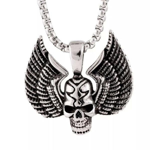SKULL WING - Pure Titanium Steel Pendant with 24inch Round Box Chain for Men & Boys