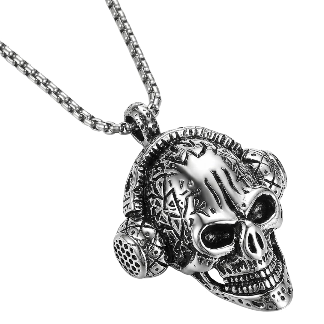 THE MEN THING SS Pendant/ Necklace SKULLBEAT - Alloy  Pendant with Pure Stainless Steel 24inch Chain for Men, American trending Style - Round Box Chain