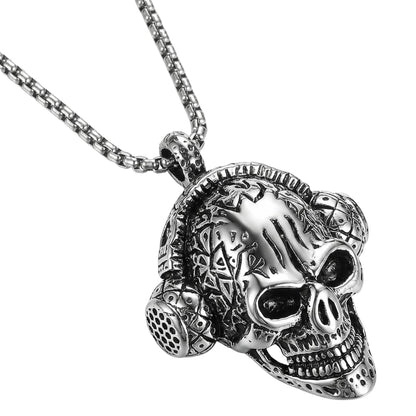 THE MEN THING SS Pendant/ Necklace SKULLBEAT - Alloy  Pendant with Pure Stainless Steel 24inch Chain for Men, American trending Style - Round Box Chain
