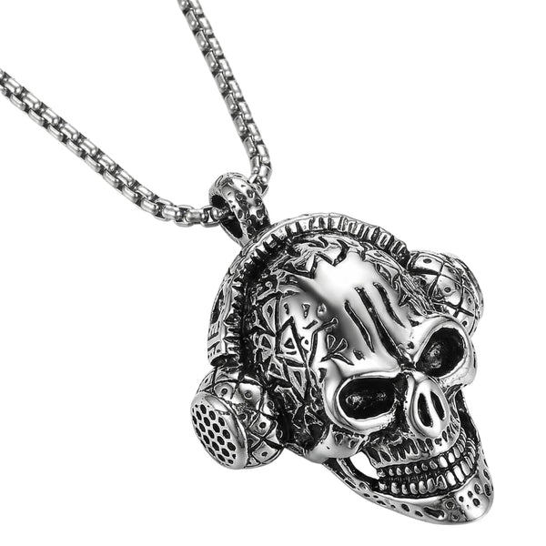 SKULLBEAT - पुरुषों के लिए शुद्ध स्टेनलेस स्टील 24 इंच चेन के साथ मिश्र धातु पेंडेंट, अमेरिकी ट्रेंडिंग स्टाइल - गोल बॉक्स चेन