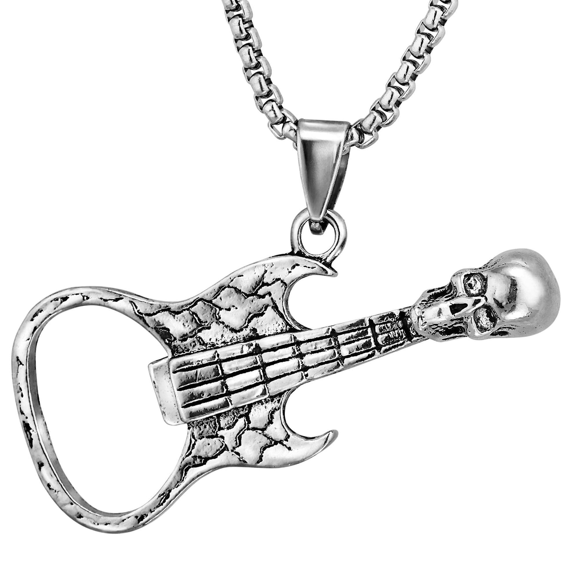 THE MEN THING SS Pendant/ Necklace SKULLY GUITAR -  Alloy Guitar Skull Pendant with Pure Stainless Steel 24inch Round Box Chain, European trending Style  for Men & Boys