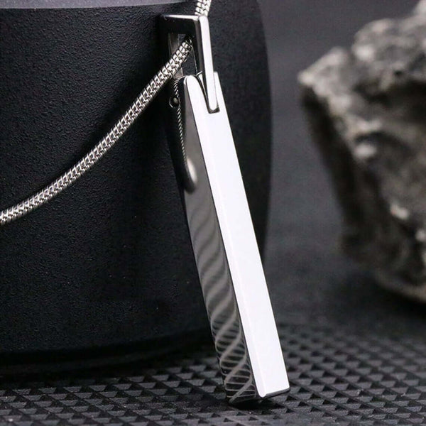 SLEEK APEX - Pure Titanium Steel Silver Bar Pendant with 24inch Snake Chain for Men & Boys
