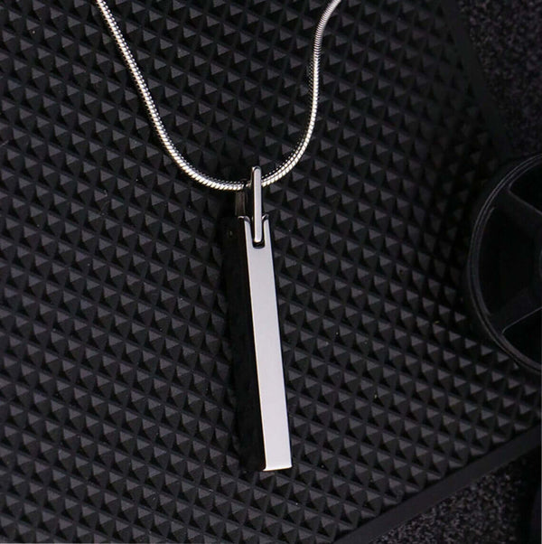SLEEK APEX - Pure Titanium Steel Silver Bar Pendant with 24inch Snake Chain for Men & Boys