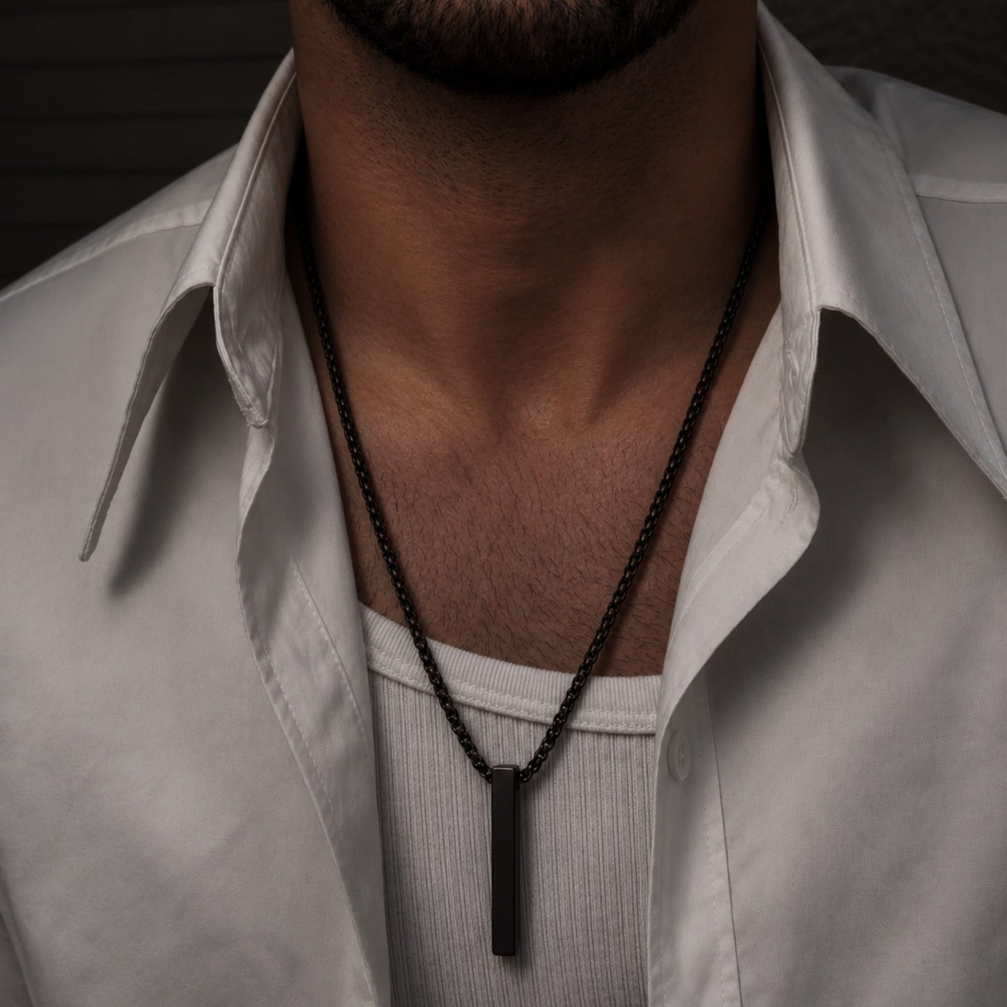 THE MEN THING SS Pendant/ Necklace SLEEK BLACK (A) - Alloy Pendant with Stainless Steel 24inch Black Round Box Chain, European trending Style for Men & Boy